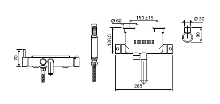  Misturadora termostática banheira exposta com chuveiro - Série techno 465 - Ref.: 31700THL/A/B - CIFIAL